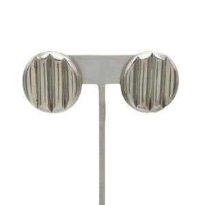 Vintage Ribbed Puffy Hollow Button Sterling Silver 925 Clip On Earrings